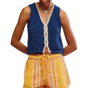 NEW FREE PEOPLE sicily shell sweater in dark denim combo